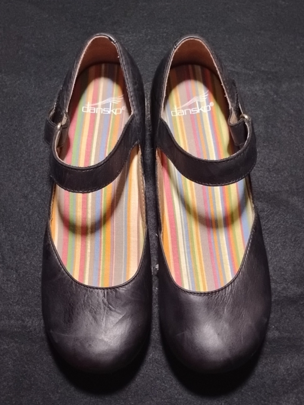 Dansko Jute Black Leather Mary Jane Wedge Clogs - EU 39 (US 8.5-9)